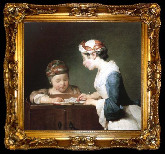 framed  Jean Baptiste Simeon Chardin the young schoolmistress, ta009-2